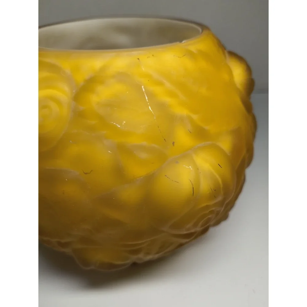 Vintage LG Wright Fenton Puffy Rose Vase Cased Glass Amber Yellow Gold 3D Flower